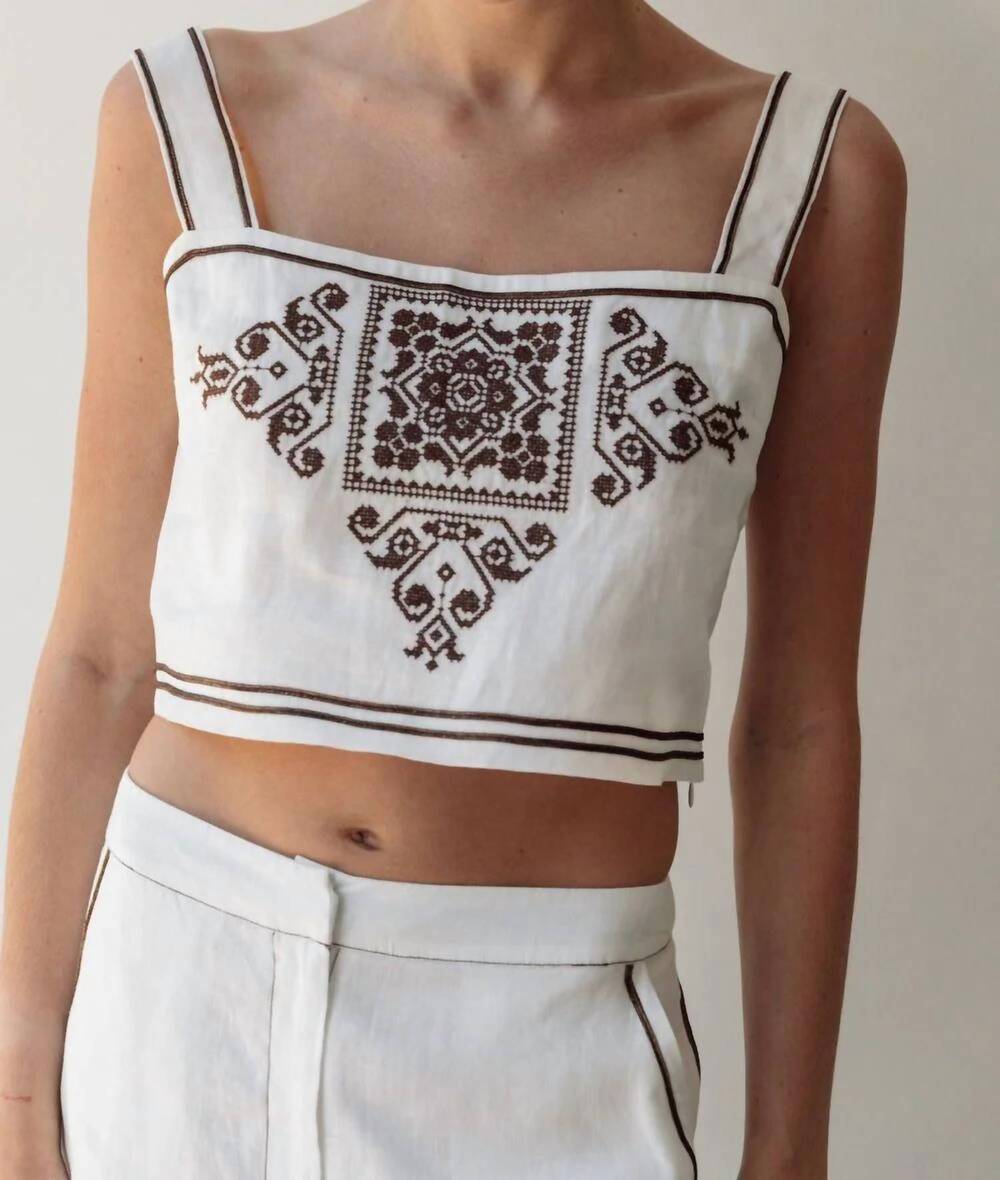 NEW HOPE FOR FLOWERS embellished shell tank top in white & espresso